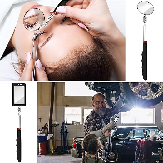 5 Pcs Telescoping Inspection Mirror Set Round Stainless Steel Mirror 360 Rotation Adjustable Inspection Tool with Long Handle for Check The Vehicle, Observe The Eyelashes, Mouth(Popular Style)