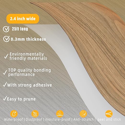 GSCIT Club Natural Walnut Wallpaper, 2.4 inch X 25ft Self Adhesive Wood Grain Repair Tape Walnut Repair Patch for Tables, Chairs, Baseboards, Doors, Windows, Floors, Handicraft DIY.