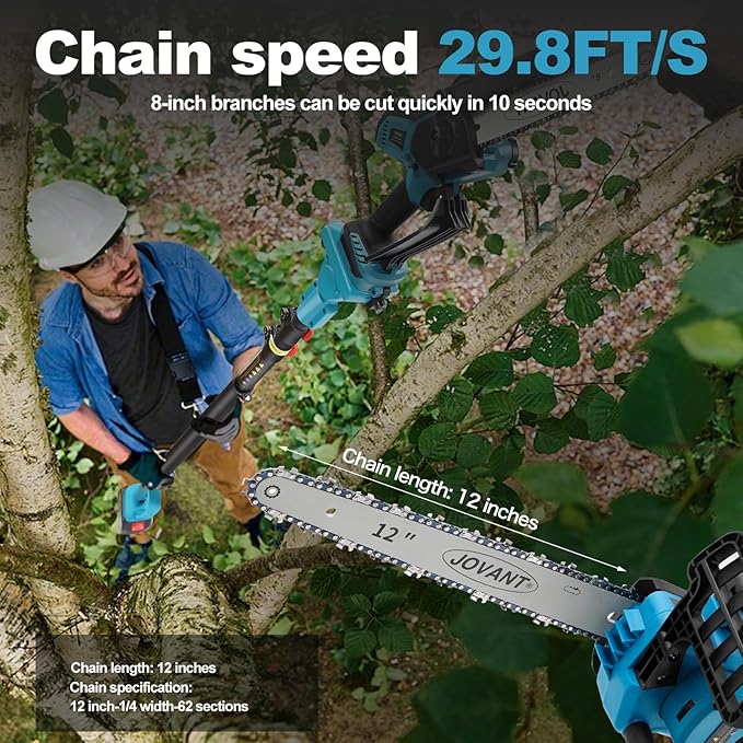 2-IN-1 Cordless 12 Inch Pole saw & Mini Chainsaw, 1* Max 20V 6Ah Battery, 15ft Max Reach, Electric Pole Saws for Tree Trimming, Branch Cutting