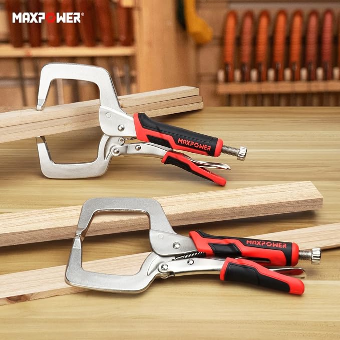MAXPOWER 11-inch Locking C Clamp Set, 2 Pack Heavy Duty Locking Pliers with Regular Tip for Welding and Woodworking