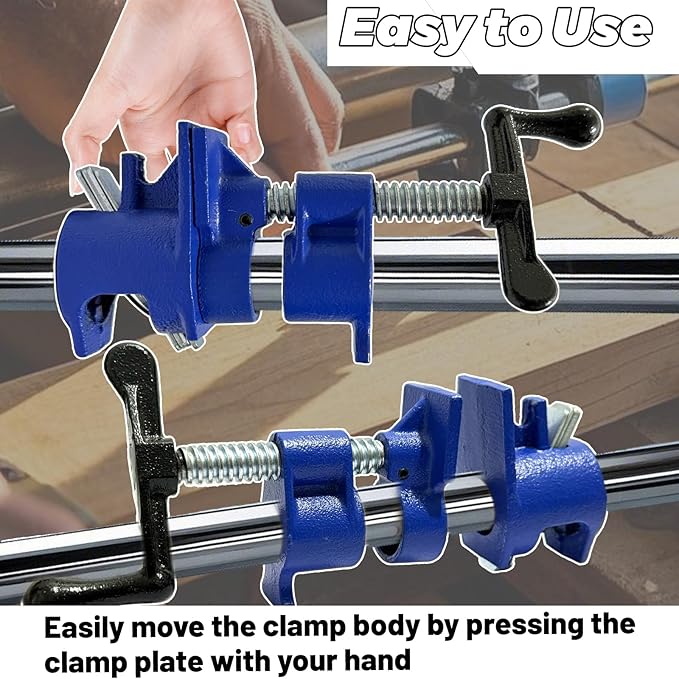 HENBOW 3/4" Pipe Clamp,Wood Gluing Pipe Clamp Set,Heavy Duty Cast Professional Pipe Clamps Tools,Cast Iron Wood Clamps Quick Release for Woodworking Improvement and Diy Projects(2Pack-Blue)
