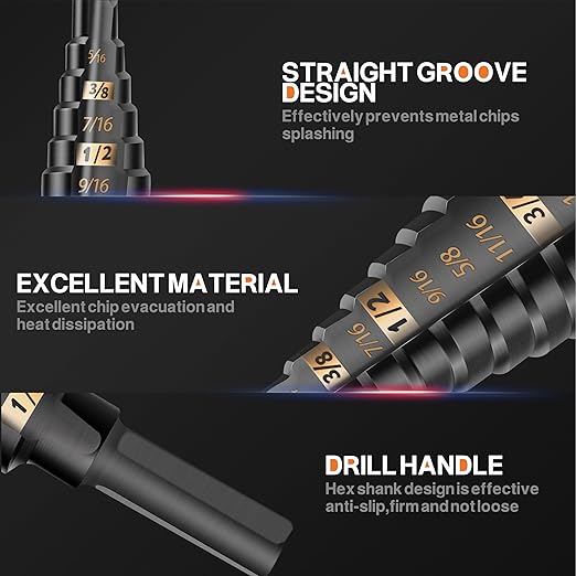 KSEIBI 575035 HSS Step Drill Bit 1/8-1/2 Inch, 3-Flat Shank Black Oxide for Metal, Wood, Plastic - 13 Steps Precision Drilling #1