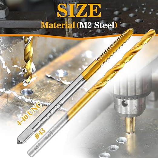 4-40 UNC Tap and #43 Drill Bit Kit, M2 HSS Drill and Tap Set, Combination of Drill and Tap Kit for Metal
