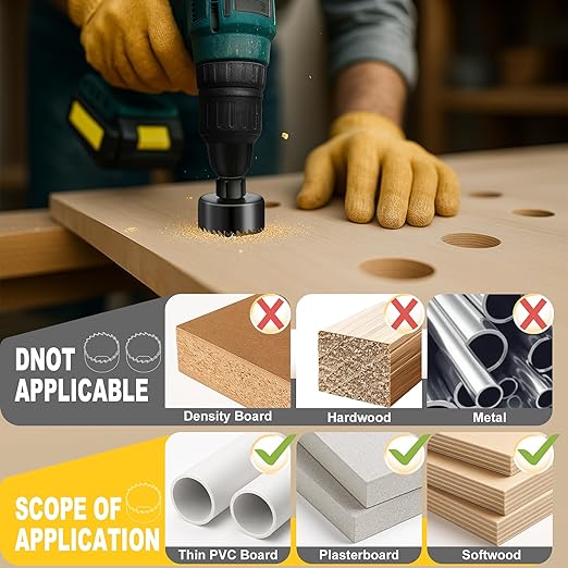 6PCS Hole Saw Kit, Hole Saw Set Includes 4 Sizes 1-1/4" to 2-1/8"(32-54mm), Mandrels and Hex Key，High Quality Hard Carbon Steel Hole Saw for Soft Wood, PVC Board, Plywood