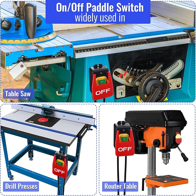 Dreyoo 2 Pack 120/230V Single Phase On/0ff switch, 120V 2HP Router Table Switch with Large Stop Sign Paddle Easy Contact for Fast Power Off for Table Saw and Other Electrical Equipment (1 Female Plug)