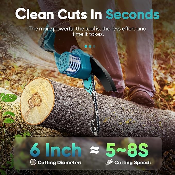 Mini Chain saw, 6-Inch Chain Saw, 2 Pack 2000mAh Batteries, 【Seniors Friendly】Portable Handheld Chainsaw, Mini Chainsaw Cordless for Wood Cutting Tree Trimming DIY Projects Gardening Camping