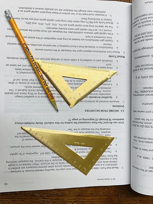 Golden Brass Ruler Stationery Set - Durable Brass Ruler (Isosceles - Right Triangular, 18cm Scale, Protractor)