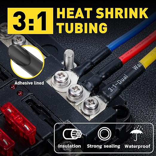 haisstronica Non Insulated Wire Connectors Kit 360 PCS - AWG 22-10 Tinned Copper Electrical Crimp Terminals with 3:1 Heat Shrink Tubing for Automotive, Marine, Industrial Wiring