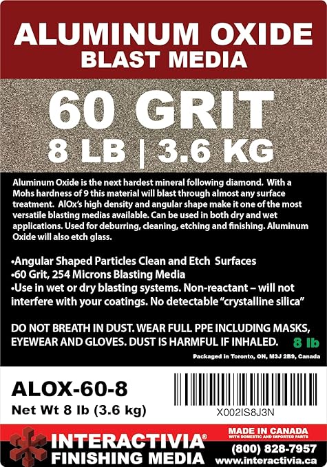 #60 Aluminum Oxide - 8 LBS - Medium Sand Blasting Abrasive Media for Blasting Cabinet and Blasting Guns.