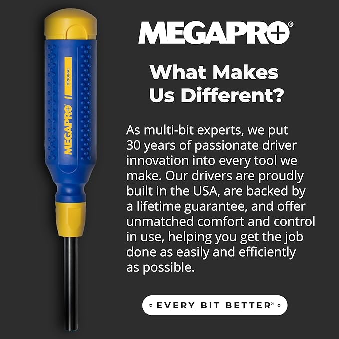MEGAPRO® 15-in-1 Original Multi-bit Screwdriver | Home DIY & Repair | Construction | Tradeswork | 14 Industrial-grade bit tips | 1/4" Hex Drive in shaft (Original)
