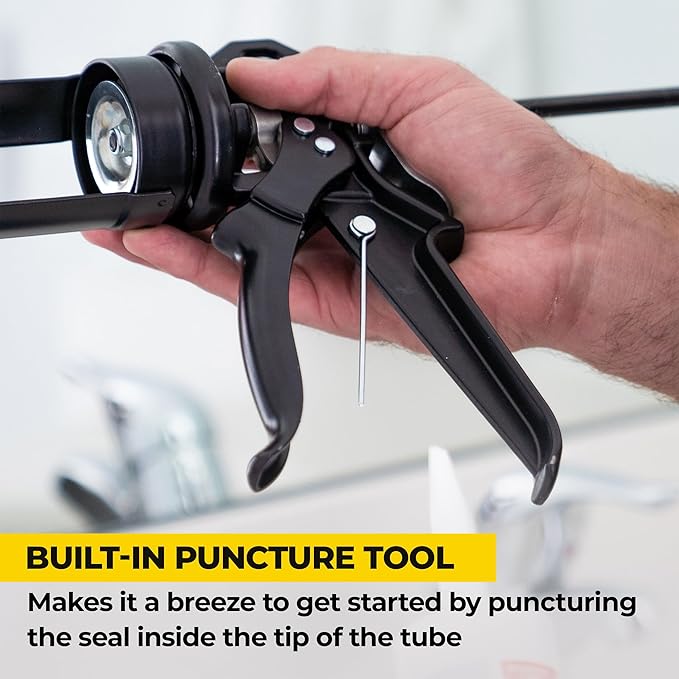 AWF PRO Heavy Duty Caulk Gun, 18:1 Thrust Ratio, Steel Frame Construction, Rotating Barrel, Ladder Hook, Puncture Tool & Dripless Pressure Release Tab (Pack of 6, 10 oz Caulking Gun)