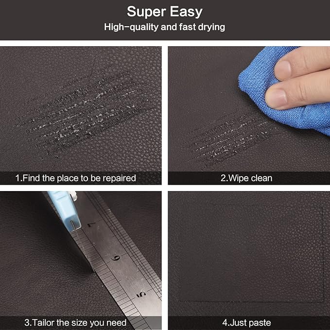 Leather Repair Patch Kit – Self-Adhesive Leather Repair Tape for Furniture, Couch, Sofa, Car Seats – Instant Fix for Scratches, Cracks & Peels. Waterproof, Durable, Easy to Use(3.9X79 inch,Dark Brown)