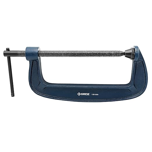 GROZ 8-Inch C-Clamp | Heavy Duty Ductile Cast Iron | 60,000 PSI | Built to Last | Black Oxide Finish | Hold and Secure Parts for Woodwork, Metalwork, Automotive Applications (35803)