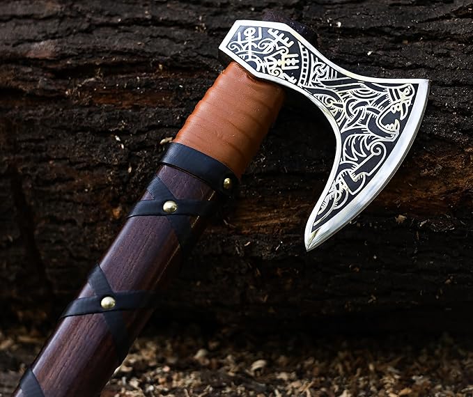SHINY CRAFTS-Axes Viking Axe Hatchet Norse Axe Best Tomahawk Viking Bearded Axe- Beautiful Camping Axe Best Gift for Him with Leather Sheath (VBA 15A)