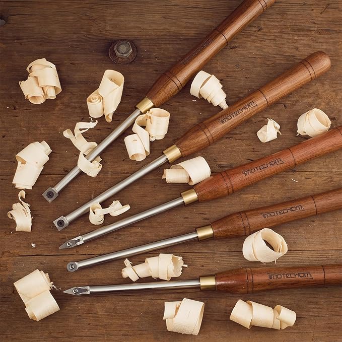 5-Pieces Carbide Tipped Woodturning Tools Lathe Chisel Set with Stainless Steel Blade, Wooden Box