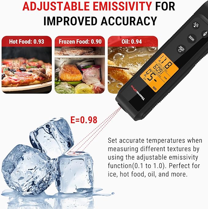 ThermoPro TP420 2-in-1 Instant Read Thermometer for Cooking, Infrared Thermometer Cooking Thermometer with Meat Probe, Non-Contact Laser Meat Thermometer for Griddle Grill Pizza Oven HVAC Pool, Black