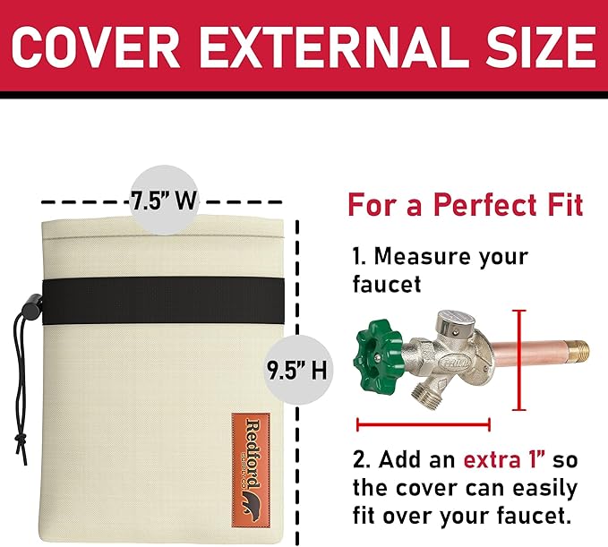 Redford Supply Co. Cold Snap (0°F) 2 Pack Outdoor Faucet Covers for Winter Freeze Protection, 7.5"W x 9.5"H, Foam Spigot Covers Winter Insulated, Outside Pipe Cover, Insulated Hose Bib Cover (Beige)