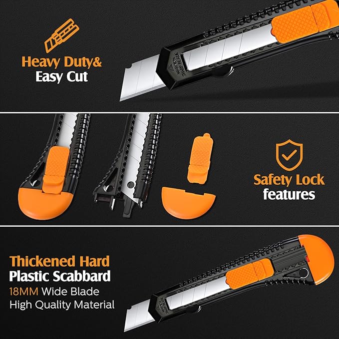 Lasnten 30 Pack Box Cutter Retractable Utility Knife 18mm Wide Blade Cardboard Cutter Suitable for Office Art, Craft and Home Use