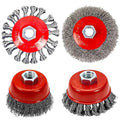 Wire Wheel Brush Set for 4-1/2" Angle Grinders, 3 & 4 Inch, 5/8-11 Thread, Knotted & Crimped Wire, 4-Pack,for Removing Rust, Paint,Corrosion, Burrs, Scales