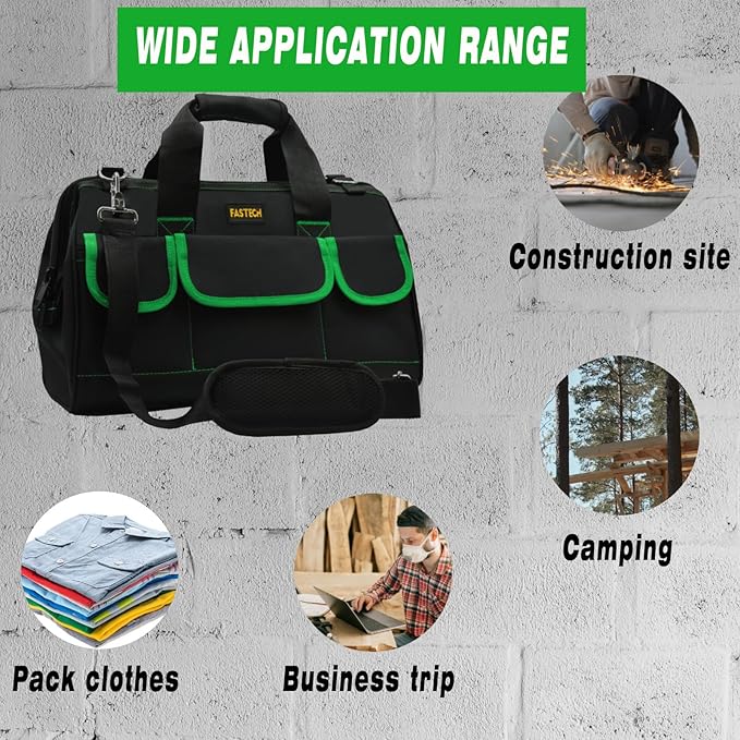 20 Inch Tool Bag With Comfortable Shoulder Straps, Waterproof Wide Mouth Tool Kit, Large Tool Bag Tool Storage Package For Men/Women (20IN Green)