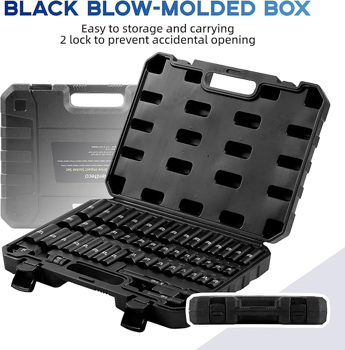 48-Piece 3/8" Drive Socket Set, SAE (5/16"-3/4") & Metric (8mm-22mm), Deep & Shallow Sockets, Extension Bars, 1/2" F to 3/8" M Reducer, Universal Joint, 6 Point Design