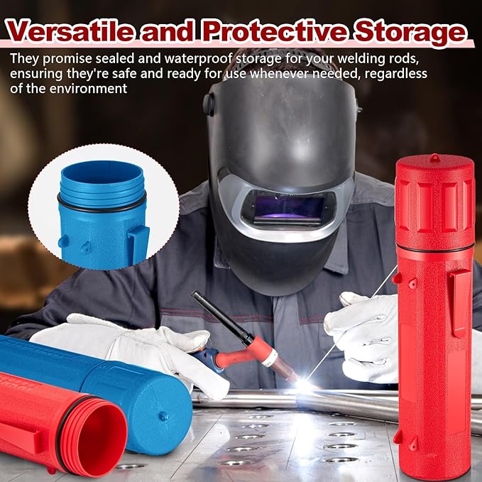 Zonon 2 Pcs Welding Rod Storage Tube 14 Inch Stick Electrode Storage Container Airproof Waterproof for Welding Rod Canister(Red and Blue)