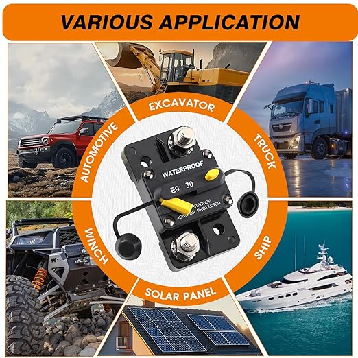 E93 Circuit Breaker Waterproof IP67 25A-300A Extended Surface Mount with 3/8" Diagonal Studs Hi-Amp Marine RV Truck Protector (250A)