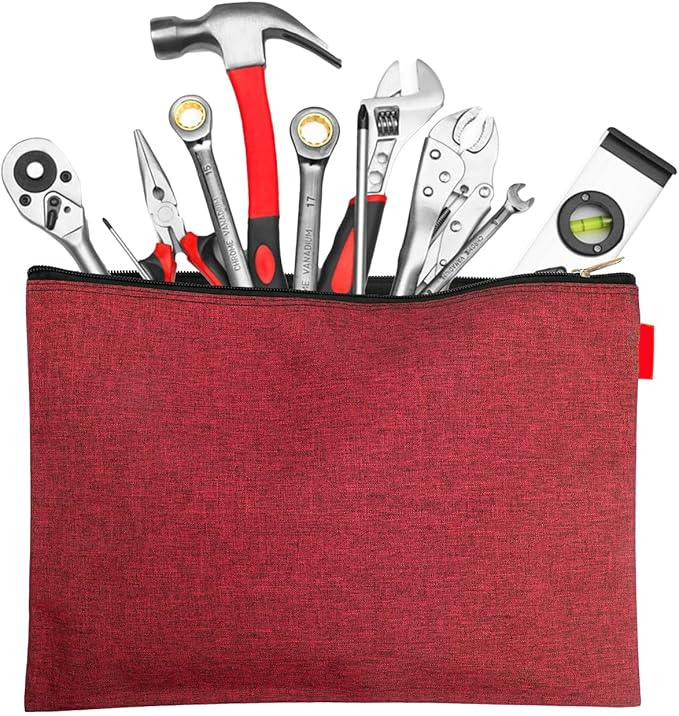 5 Pack Canvas Zipper Tool Bag Set, 13.3" x 9.4" 14oz Heavy Duty Waterproof Multipurpose Utility Multi Tool Storage Pouch Case for Organizing and Sorting Household Tools, Spare Parts (5 Colors)