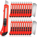 20 Pack Utility Knife, Box Cutter Retractable, Box Knife for Cartons, Cardboard, and Boxes, Box Opener with 10 Pieces 18mm Snap-off Blade, Razor Knife for Office and Home Use, Box Cutters, Red