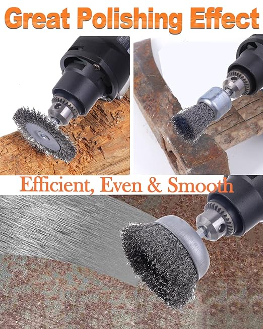 9 Pack Drill Wire Brush with 1/4-Inch Hex Shank, Rocaris Carbon Steel Drill Wire Brush, Cup/ Wheel/ Pen Brush Set for Rust Removal, Corrosion and Scrub Surfaces