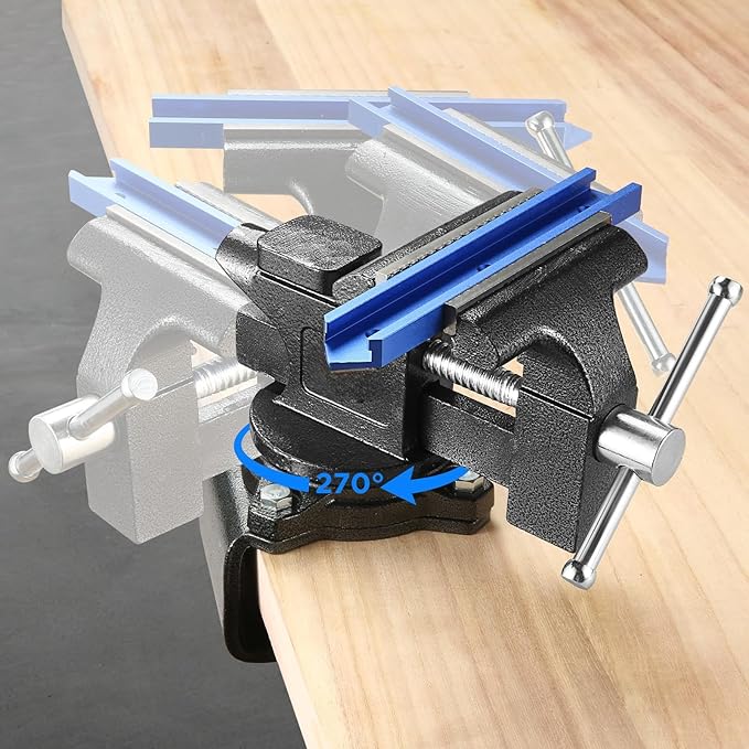 Bench Vise, 6" Table Vise For Workbench,2-in-1 Multi-Purpose Heavy Duty Bench Vice With Multifunctional Soft Jaws, 270° Swivel Base Home Vise for Woodworking,Home Workshop,Welding and DIY