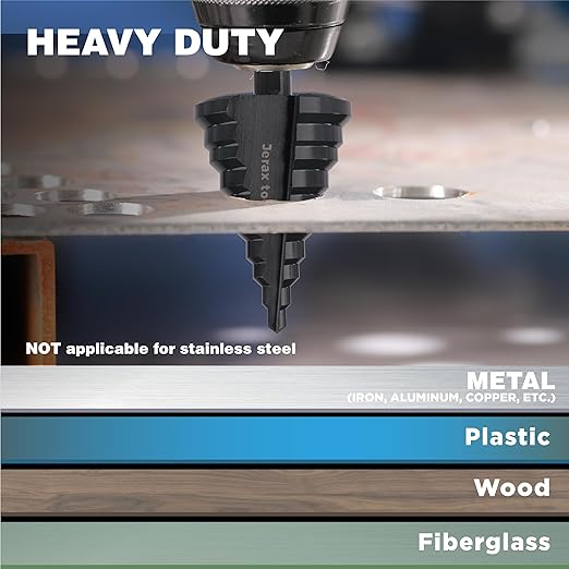 4241 HSS 1/4" - 2-3/8" Large Step Drill bits, Doubles Flutes Large Step Bits for Hole Drilling in Iron, Copper, Aluminum, Wood, Plastic…