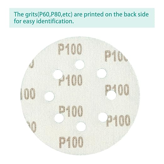 100PCS 100 Grit Premium Green Sanding Discs, 5-Inch 8-Hole Sandpaper for Random Orbital Sander