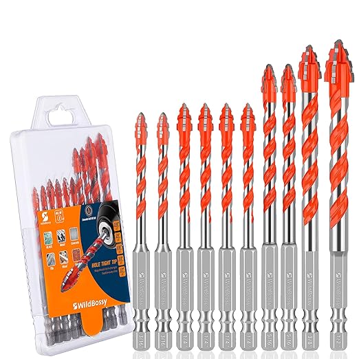 Serrated Concrete Drill Bit Set 10PCS (3/16”-1/7”), Tungsten Carbide Tip Masonry Drill Bits Set for Glass, Metal, Brick, Tile, Concrete, Plastic and Wood