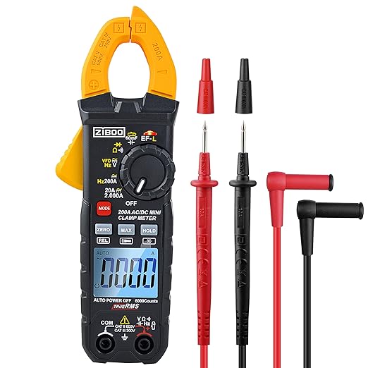 ZIBOO UT210E Mini Handheld Clamp Meter, True RMS AC/DC,6000 Counts Voltmeter Continuity Tester Capacitor HVAC Tool Multi Tester