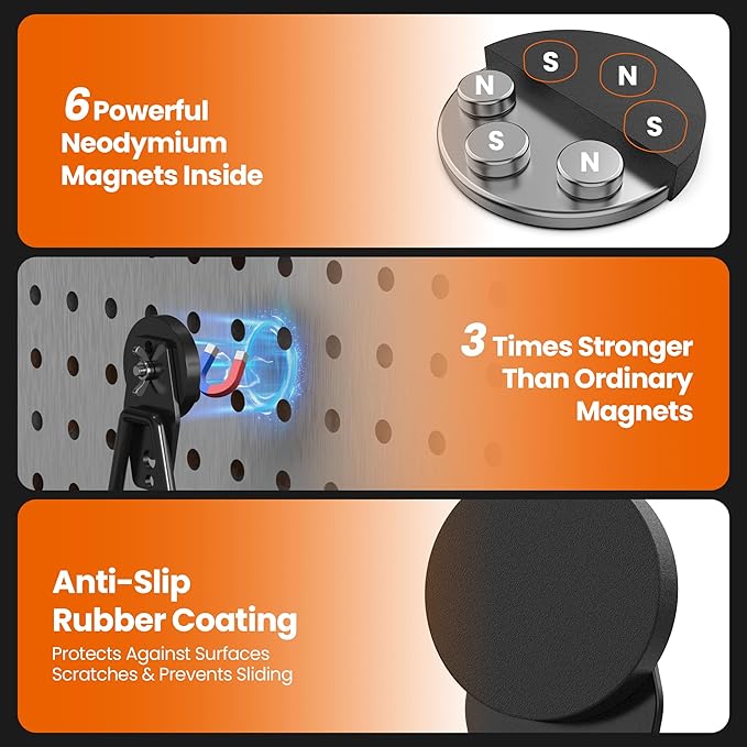 Large Magnetic Hooks Heavy Duty Extra Strong Magnetic Garage Hooks Big NdFeB Industrial Magnet Hooks Magnetic Utility Storage Holder Organization with Anti-Slip Coating for Hanging Garden Tool 2 Pack