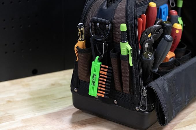 Screwdriver Bit Holder Storage Organizer – Railer 10-Hole Hi-Vis Green Bit Holder with Carabiner - 2 Pack