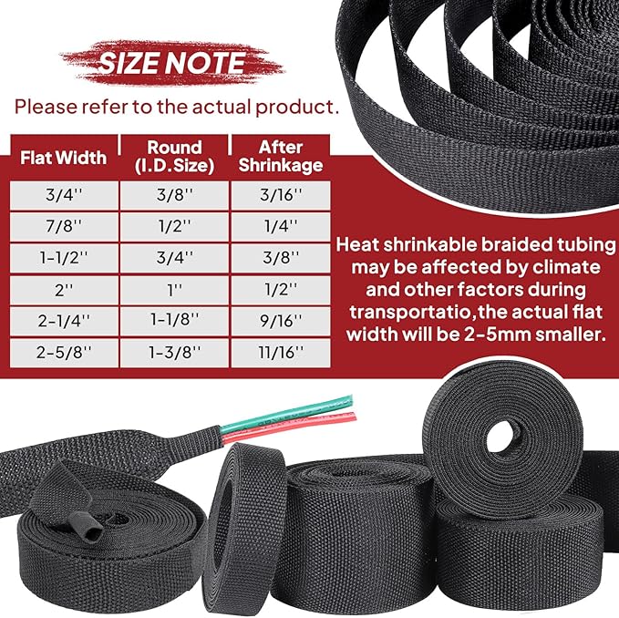 Heat Shrink Wire Loom 2:1 Shrinkable Braided Cable Sleeve 3/8 Inch ID-46ft Abrasion Protection Flexibility Fabric Wiring Harness Cover Sheath