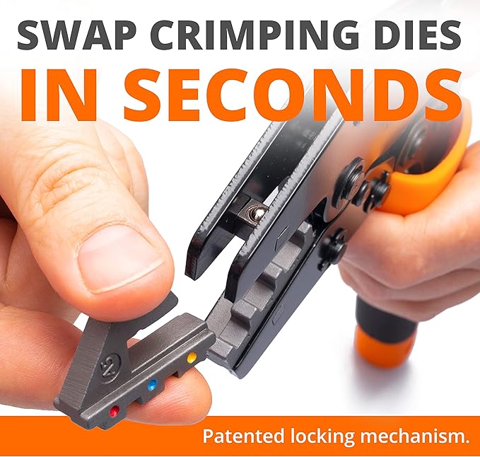 Wirefy Crimping Tool 9" for Quick Change Crimping Dies - High Leverage Wire Crimper - Crimping Pliers - Ratcheting Terminal Crimp Tool - 26-4 AWG