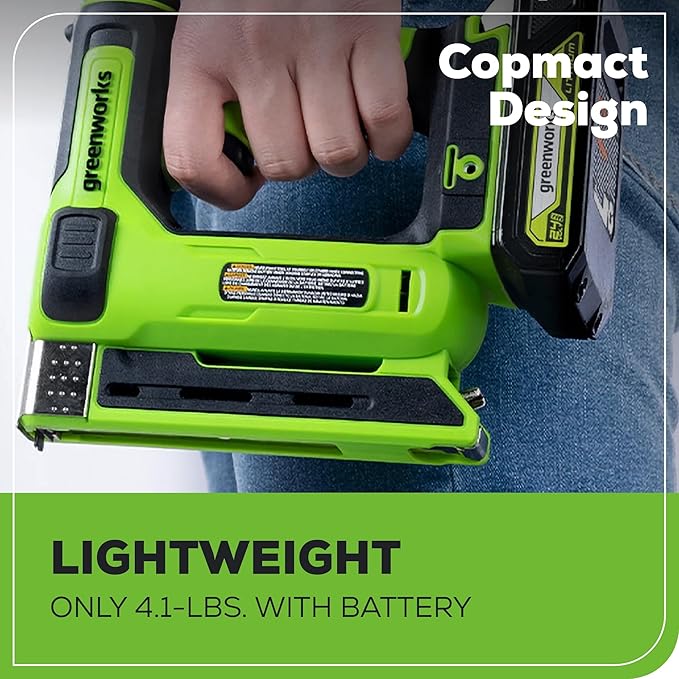 Greenworks 24V Cordless 3/8 in Crown T50 Stapler with 2Ah Battery and 2A Charger