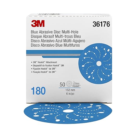 3M Hookit Blue Abrasive Disc 321U Multi-Hole, 36176, 6 in, 180, 50 Discs