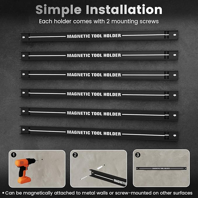 Goplus 6PCS 18" Magnetic Tool Holder, Magnetic Tool Holder Strip, Heavy Duty Magnetic Tool Bar,Space Saving Metal Tool Organizer Rack,Tool Magnet Bar for Workshop Garage, 176LBS Capacity Total