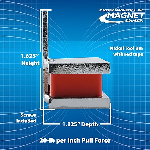 Master Magnetics 13" Magnetic Bar Tool Organizer - Easy to Install Magnet Storage Holder for House, Garage, Shed, or Job Site - Nickel Plate Finish