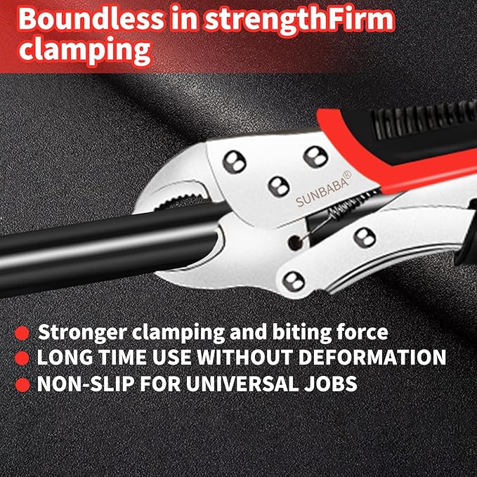Locking Pliers Set, 6-Piece Vice Grips Pliers Set Long Nose 6-1/2”, 9-1/2” Curved Jaw 5” 7” 10” C-Clamp 6” Adjustable Screw