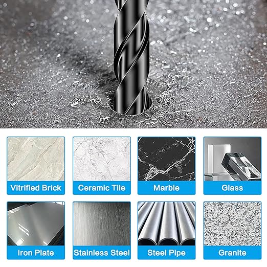 10 Piece Masonry Drill Bits for Tile Glass Ceramic Wall Brick Stone Soft-Metal Wood, Concrete Drill Bit Set,Carbide Tungsten Steel Alloy