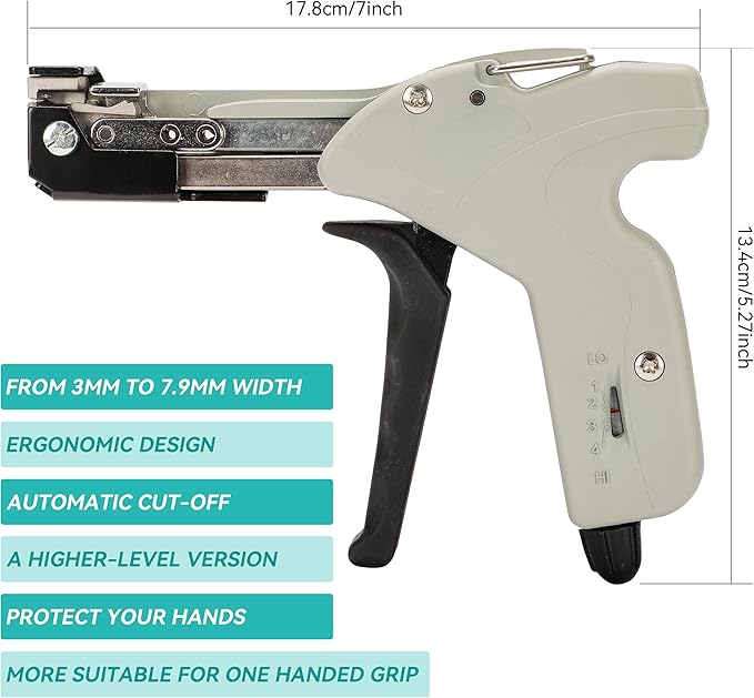 Metal Zip Ties Cutter Stainless Steel Cable Tie Gun can adjust tightness One hand type for Self-Locking Stainless Steel Cable Ties Heavy Duty Tensioning Cutting Tool