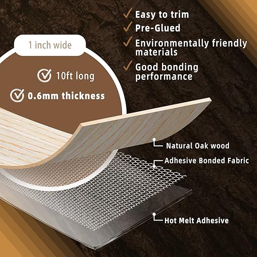 GSCIT Club Oak Edge Banding, 1 inch x 10ft roll of Veneer Edge Banding -Pre-glued Flexible, Real Wood Tape Banding for Cabinet Repair Furniture Restoration