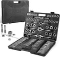 110PCS Tap and Die Set Bearing Steel Rethreading Tool Kit SAE and Metric Size M2 to M18 UNC UNF NPT Repair Tools with Complete Accessories and Storage Case for Cutting External Internal Threads