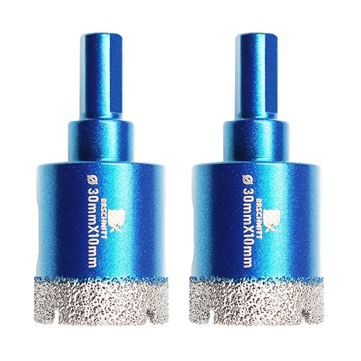 Dry Diamond Core Drill Bit Set,BRSCHNITT 2pcs/Pack 1 1/7 Inch (30mm) Diamond Hole Saw Core Drill Bit with Triangle Shank for Porcelain Tile Ceramic Stone Granite Marble