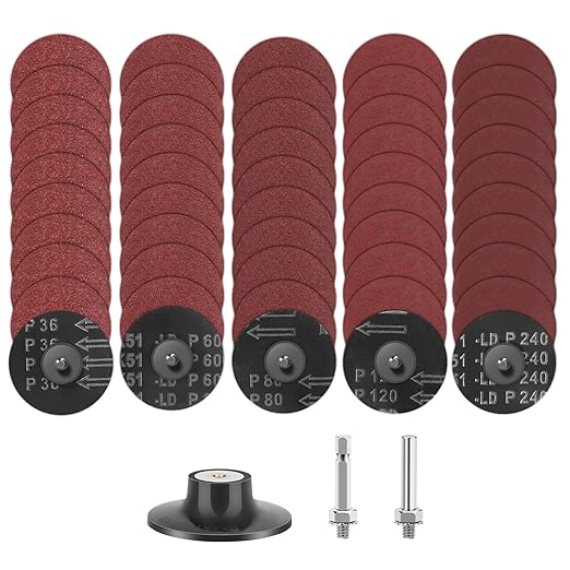 SUNJOYCO 50PCS Quick Change Grinding Discs, 3 Inch Die Grinder Sanding Discs, Roll Lock Abrasive Disc 1/4 Inch Shank, Aluminum Oxide Surface Conditioning Disc, 30 60 80 120 240 Grit